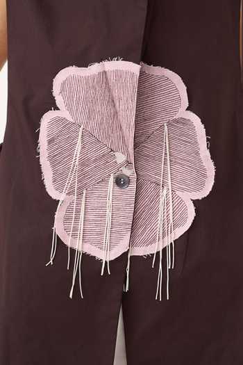 Three Pink Cotton, Poplin Collared Neck Floral Applique Waistcoat Set at Aza Fashions Three_Pink Cotton, Poplin Collared Neck Floral Applique Waistcoat Set _at_Aza_Fashions