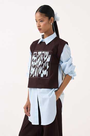 Three Brown Cotton, Poplin Embroidery Collared Neck Patch Overlay With Shirt Online at Aza Fashions Three_Brown Cotton, Poplin Embroidery Collared Neck Patch Overlay With Shirt _Online_at_Aza_Fashions