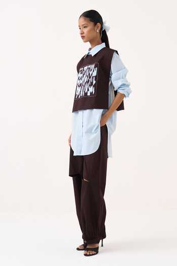 Buy Three Brown Cotton, Poplin Embroidery Collared Neck Patch Overlay With Shirt Online at Aza Fashions Buy_Three_Brown Cotton, Poplin Embroidery Collared Neck Patch Overlay With Shirt _Online_at_Aza_Fashions