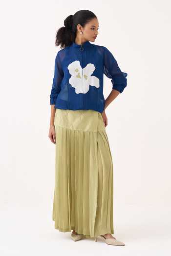 Buy Three Cobalt Organza High Neck Floral Applique Bomber Jacket Online at Aza Fashions Buy_Three_Cobalt Organza High Neck Floral Applique Bomber Jacket _Online_at_Aza_Fashions