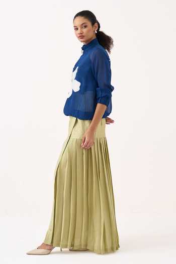 Shop Three Cobalt Organza High Neck Floral Applique Bomber Jacket Online at Aza Fashions Shop_Three_Cobalt Organza High Neck Floral Applique Bomber Jacket _Online_at_Aza_Fashions