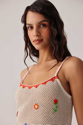 NOIB Multi Color Square Neck Bardot Ecru Mini Coverup Dress Online at Aza Fashions NOIB_Multi Color Square Neck Bardot Ecru Mini Coverup Dress _Online_at_Aza_Fashions