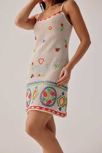 Buy NOIB Multi Color Square Neck Bardot Ecru Mini Coverup Dress Online at Aza Fashions Buy_NOIB_Multi Color Square Neck Bardot Ecru Mini Coverup Dress _Online_at_Aza_Fashions