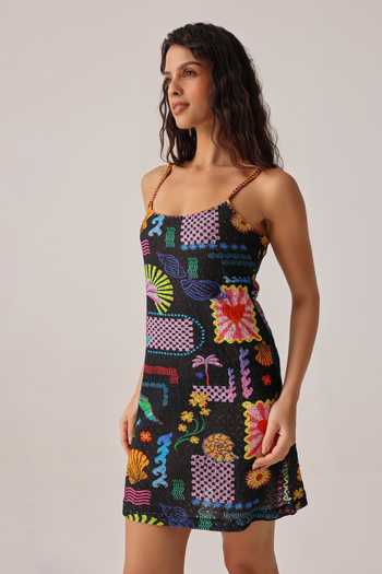 NOIB_Multi Color Square Neck Bardot Seascape Mini Coverup Dress _Online_at_Aza_Fashions