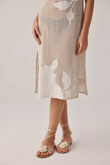 NOIB_White Scoop Neck Keya Ecru Crochet Coverup Dress _Online_at_Aza_Fashions