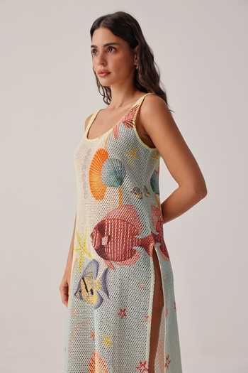 Buy NOIB Multi Color Scoop Neck Keya Seaborn Coverup Dress Online at Aza Fashions Buy_NOIB_Multi Color Scoop Neck Keya Seaborn Coverup Dress _Online_at_Aza_Fashions