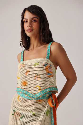 Buy NOIB Multi Color Square Neck Magda Azure Crochet Crop Top Online at Aza Fashions Buy_NOIB_Multi Color Square Neck Magda Azure Crochet Crop Top _Online_at_Aza_Fashions