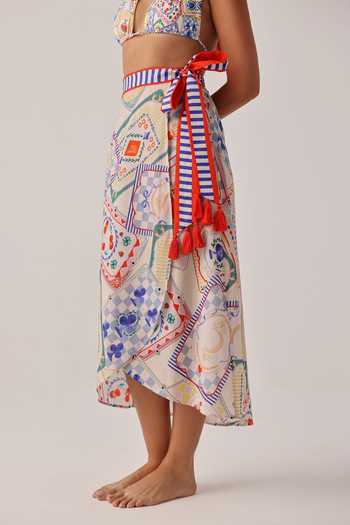 NOIB Multi Color Cotton, Voile Nua Tarot Wrap Style Pareo Skirt Online at Aza Fashions NOIB_Multi Color Cotton, Voile Nua Tarot Wrap Style Pareo Skirt _Online_at_Aza_Fashions