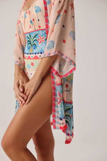 NOIB Multi Color Viscose Georgette Shawl Neck Sia Ananas Kimono Coverup Online at Aza Fashions NOIB_Multi Color Viscose Georgette Shawl Neck Sia Ananas Kimono Coverup _Online_at_Aza_Fashions