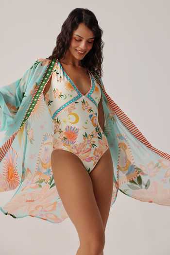 Buy NOIB Blue Viscose Georgette V-neck Sia Azure Kimono Coverup Online at Aza Fashions Buy_NOIB_Blue Viscose Georgette V-neck Sia Azure Kimono Coverup _Online_at_Aza_Fashions