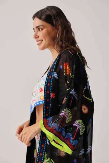 NOIB Black Viscose Georgette Open Neck Sia Seascape Kimono Coverup Online at Aza Fashions NOIB_Black Viscose Georgette Open Neck Sia Seascape Kimono Coverup _Online_at_Aza_Fashions