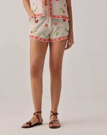 NOIB Beige Ziva Ecru Crochet Shorts Online at Aza Fashions NOIB_Beige Ziva Ecru Crochet Shorts _Online_at_Aza_Fashions
