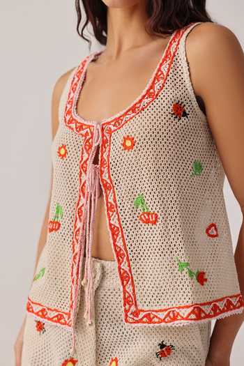 NOIB Beige Scoop Neck Ziva Ecru Crochet Vest Online at Aza Fashions NOIB_Beige Scoop Neck Ziva Ecru Crochet Vest _Online_at_Aza_Fashions