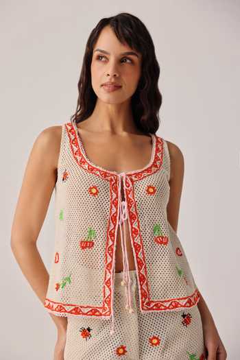 Buy NOIB Beige Scoop Neck Ziva Ecru Crochet Vest Online at Aza Fashions Buy_NOIB_Beige Scoop Neck Ziva Ecru Crochet Vest _Online_at_Aza_Fashions