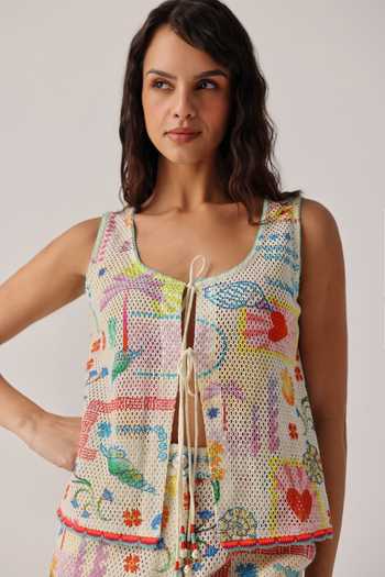 Buy NOIB Multi Color Scoop Neck Ziva Seascape Crochet Vest Online at Aza Fashions Buy_NOIB_Multi Color Scoop Neck Ziva Seascape Crochet Vest _Online_at_Aza_Fashions