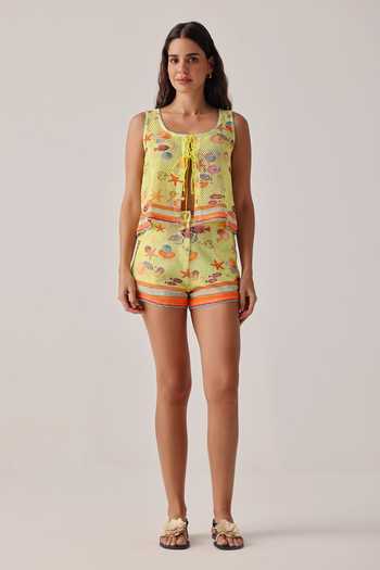 NOIB Yellow Scoop Neck Ziva Seaborn Crochet Vest Online at Aza Fashions NOIB_Yellow Scoop Neck Ziva Seaborn Crochet Vest _Online_at_Aza_Fashions
