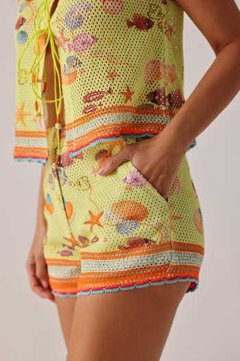 Shop NOIB Yellow Scoop Neck Ziva Seaborn Crochet Vest Online at Aza Fashions Shop_NOIB_Yellow Scoop Neck Ziva Seaborn Crochet Vest _Online_at_Aza_Fashions