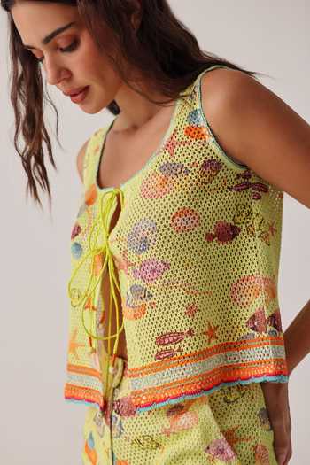NOIB Yellow Scoop Neck Ziva Seaborn Crochet Vest at Aza Fashions NOIB_Yellow Scoop Neck Ziva Seaborn Crochet Vest _at_Aza_Fashions