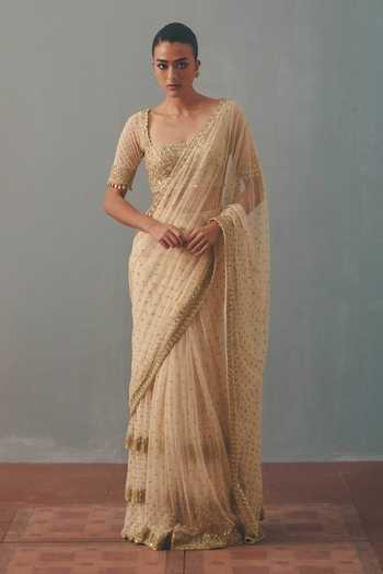 Arpita Mehta Hand Embroidered Ruffle Pre-Draped Saree With Blouse 