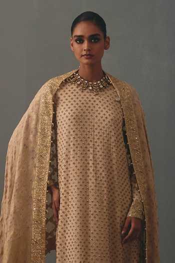 Arpita Mehta Off White Georgette Round Neck, Yes Hand Embroidered Kurta Set Online at Aza Fashions Arpita Mehta_Off White Georgette Round Neck, Yes Hand Embroidered Kurta Set _Online_at_Aza_Fashions