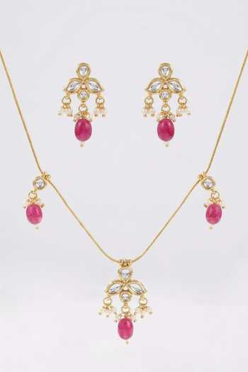 Tussya Floral Carved Necklace & Earring Set 