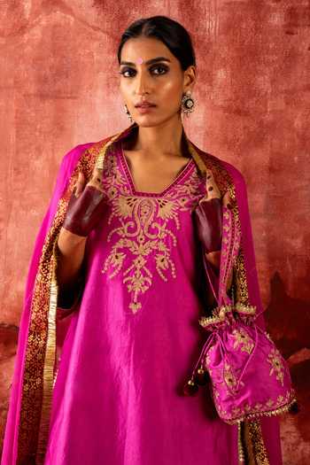 Studio Rang by Swati Pink Chanderi Silk, Chiffon Gulaabi Aankhein Embroidered Kurta Sharara Set Online at Aza Fashions Studio Rang by Swati_Pink Chanderi Silk, Chiffon Gulaabi Aankhein Embroidered Kurta Sharara Set _Online_at_Aza_Fashions