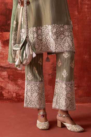 Studio Rang by Swati Green Chanderi, Tissue, Cotton, Silk Round Neck Phillauri Embroidered Kurta Set Online at Aza Fashions Studio Rang by Swati_Green Chanderi, Tissue, Cotton, Silk Round Neck Phillauri Embroidered Kurta Set _Online_at_Aza_Fashions