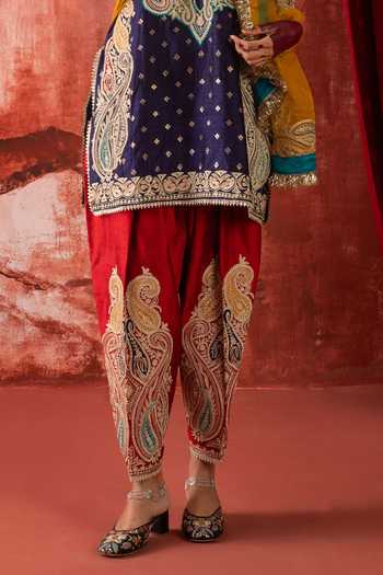 Studio Rang by Swati Blue Chanderi Silk, Silk, Organza Round Patakha Guddi Embroidered Kurta Set Online at Aza Fashions Studio Rang by Swati_Blue Chanderi Silk, Silk, Organza Round Patakha Guddi Embroidered Kurta Set _Online_at_Aza_Fashions