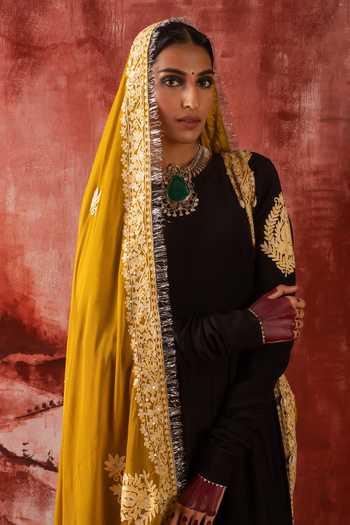 Buy_Studio Rang by Swati_Black Crepe, Chiffon Boat Neck Kaali Aankhein Anarkali Set _Online_at_Aza_Fashions