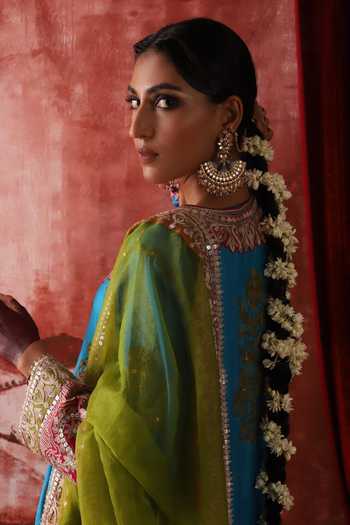 Studio Rang by Swati Blue Chanderi Silk, Silk, Chiffon Round Neck Rasm-e-phillauri Kurta Set Online at Aza Fashions Studio Rang by Swati_Blue Chanderi Silk, Silk, Chiffon Round Neck Rasm-e-phillauri Kurta Set _Online_at_Aza_Fashions