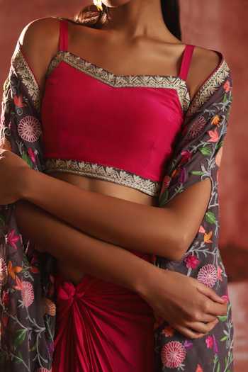 Studio Rang by Swati Multi Color Georgette, Crepe Square Neck Rose Reverie Draped Skirt Set Online at Aza Fashions Studio Rang by Swati_Multi Color Georgette, Crepe Square Neck Rose Reverie Draped Skirt Set _Online_at_Aza_Fashions