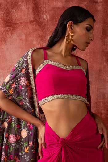 Studio Rang by Swati Multi Color Georgette, Crepe Square Neck Rose Reverie Draped Skirt Set at Aza Fashions Studio Rang by Swati_Multi Color Georgette, Crepe Square Neck Rose Reverie Draped Skirt Set _at_Aza_Fashions