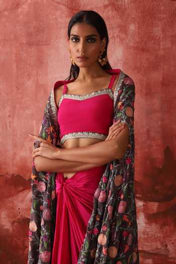 Buy Studio Rang by Swati Multi Color Georgette, Crepe Square Neck Rose Reverie Draped Skirt Set Buy_Studio Rang by Swati_Multi Color Georgette, Crepe Square Neck Rose Reverie Draped Skirt Set