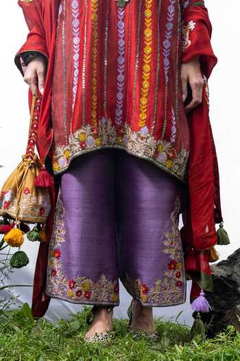 Studio Rang by Swati Red , Chiffon, Chanderi Round Badamwari Embroidered Choga Kurta Set Online at Aza Fashions Studio Rang by Swati_Red , Chiffon, Chanderi Round Badamwari Embroidered Choga Kurta Set _Online_at_Aza_Fashions