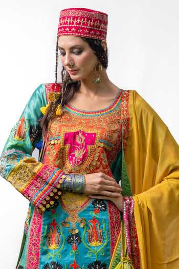 Studio Rang by Swati Blue Chanderi Silk, Chiffon Round Neck Chashm-e-rang Embroidered Kurta Set Online at Aza Fashions Studio Rang by Swati_Blue Chanderi Silk, Chiffon Round Neck Chashm-e-rang Embroidered Kurta Set _Online_at_Aza_Fashions