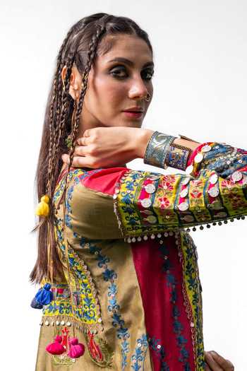 Studio Rang by Swati_Pink Chanderi Silk, Cotton, Chanderi, Chiffon Tulip Bagh Embroidered Kurta Set _Online_at_Aza_Fashions