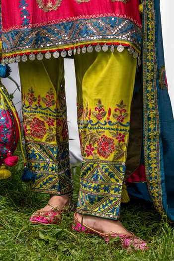 Studio Rang by Swati_Pink Chanderi Silk, Cotton, Chanderi, Chiffon Tulip Bagh Embroidered Kurta Set _at_Aza_Fashions