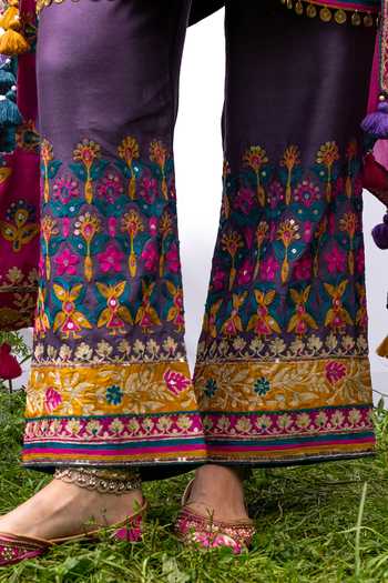 Studio Rang by Swati Purple Chanderi, Chiffon Round Neck, Yes Gojri Gul Embroidered Kurta Set at Aza Fashions Studio Rang by Swati_Purple Chanderi, Chiffon Round Neck, Yes Gojri Gul Embroidered Kurta Set _at_Aza_Fashions