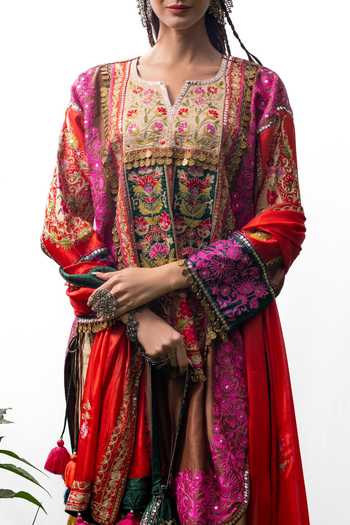 Studio Rang by Swati_Brown Chanderi , Cotton, Chanderi, Deodarini Embroidered Kurta Set _Online_at_Aza_Fashions