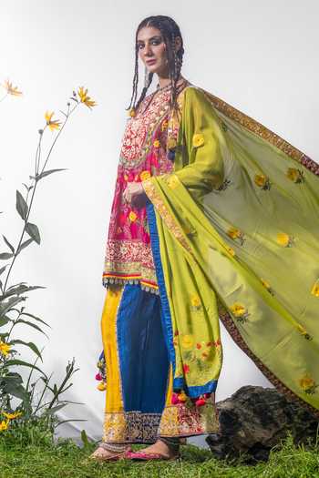 Buy Studio Rang by Swati Magenta Silk, Chanderi, Cotton, Chiffon Split Dalrang Embroidered Kurta Set Online at Aza Fashions Buy_Studio Rang by Swati_Magenta Silk, Chanderi, Cotton, Chiffon Split Dalrang Embroidered Kurta Set _Online_at_Aza_Fashions