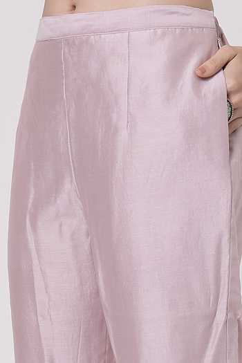 Shop_KAPAAS_Purple Organza, Chanderi V-neck Kamal V Kurta Set _Online_at_Aza_Fashions
