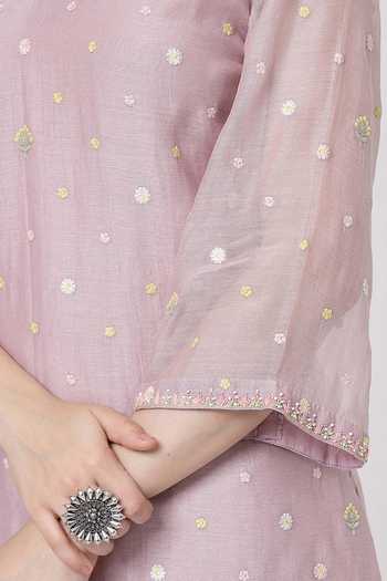 Buy_KAPAAS_Purple Organza, Chanderi V-neck Kamal V Kurta Set 