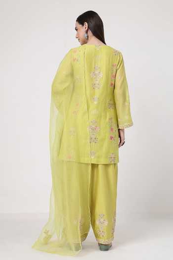 KAPAAS Lime Green A-Line Kurta Set 