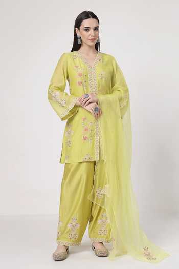 KAPAAS Lime Green A-Line Kurta Set 