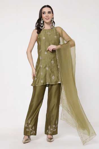 KAPAAS Olive A-Line Kurta Set 