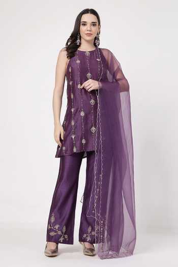 KAPAAS Violet A-Line Kurta Set 