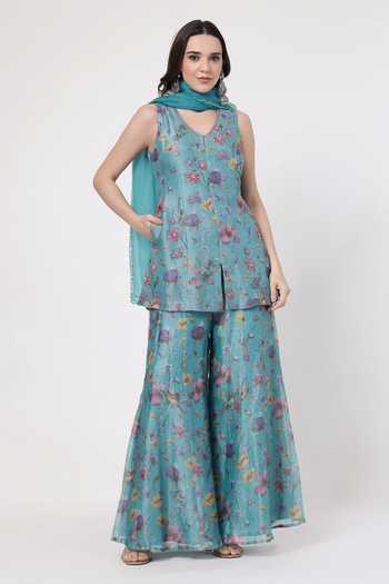 KAPAAS Floral Pattern Kurta Sharara Set 