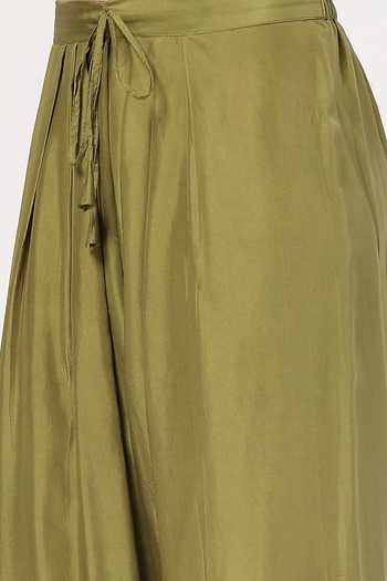 Shop_KAPAAS_Olive Green Silk, Organza, Tissue V-neck, Yes Bandhani Pattern Kurta Set 