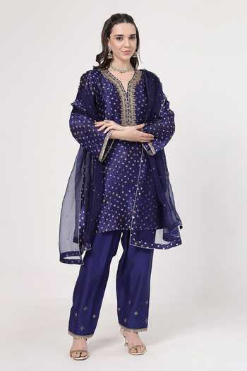 KAPAAS Midnight Blue Bandhani Kurta Set 