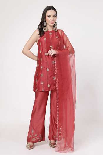 KAPAAS Maroon A-Line Kurta Set 